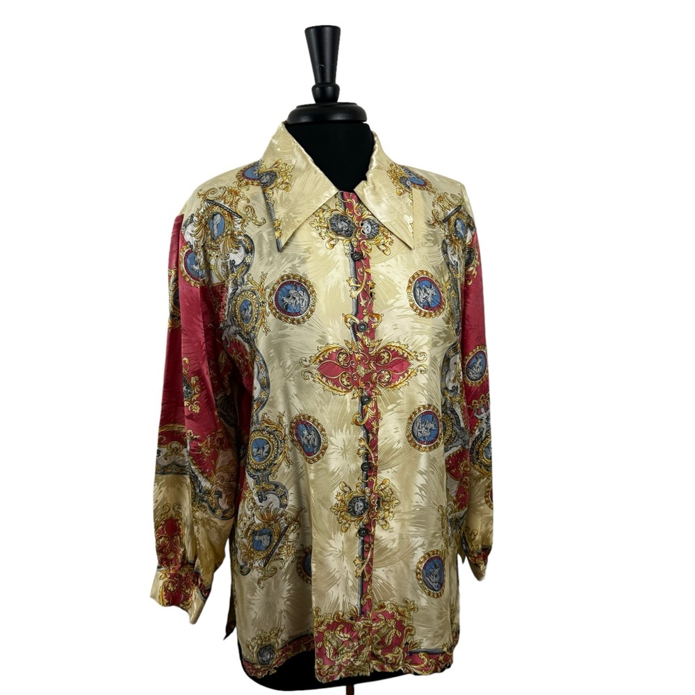 Vintage German Button Down Blouse Versailles Royal Elegant 100% Silk & Acetate